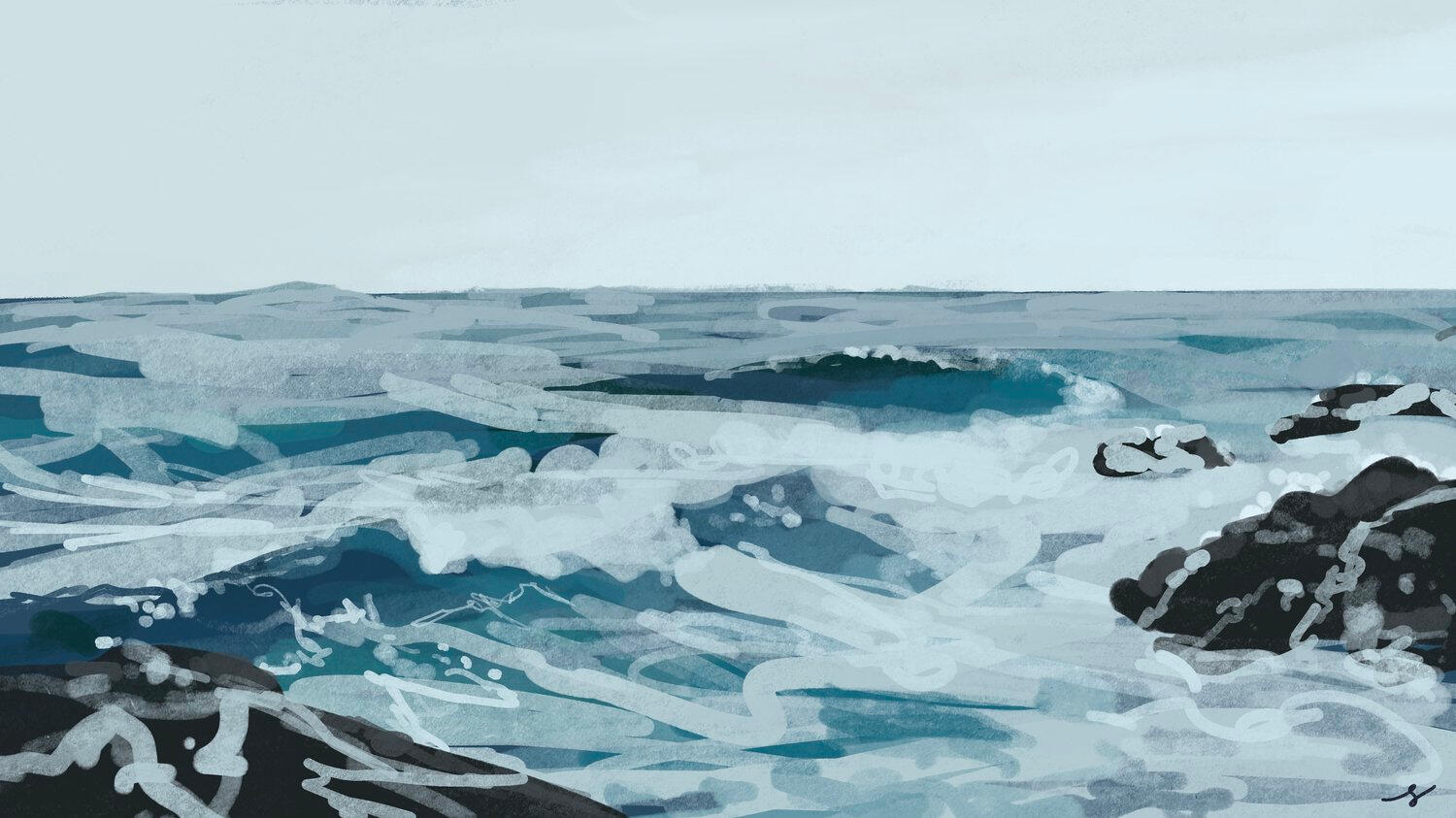 Ocean Waves Loose painting of a rocky ocean on a stormy day