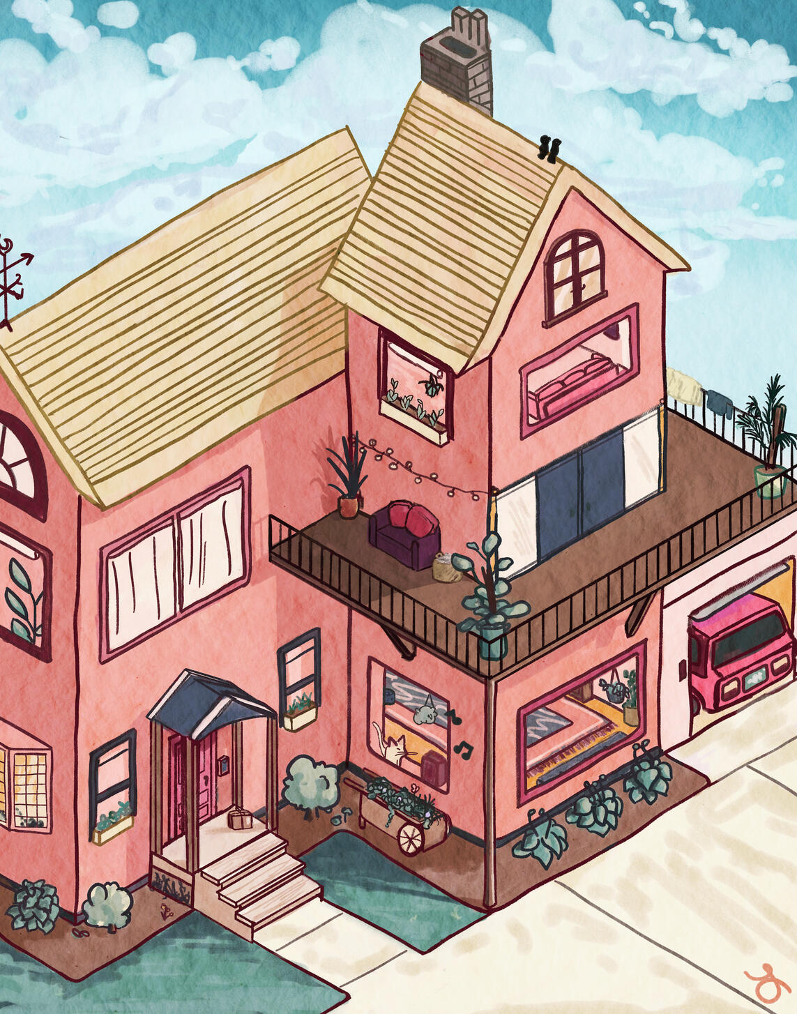 Isometric House Painting of a house in isometric style